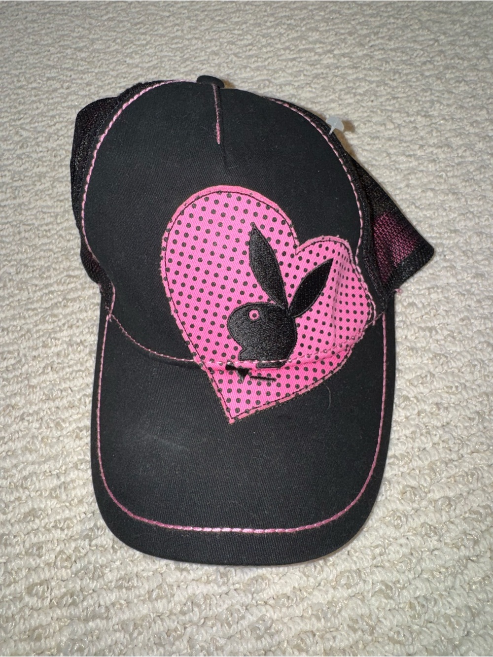 Playboy Black Trucker Hat with Pink Heart & Bunny Logo